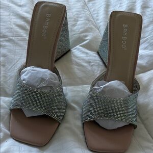 BAMBOO Women's Glittering Silver Heels